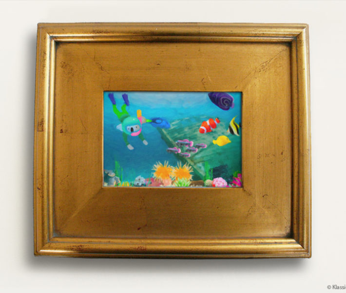 Aqua Koalas Watercolor Painting 8x10 Inches Gold Frame 17