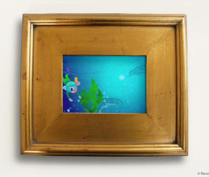 Aqua Koalas Watercolor Painting 8x10 Inches Gold Frame 22