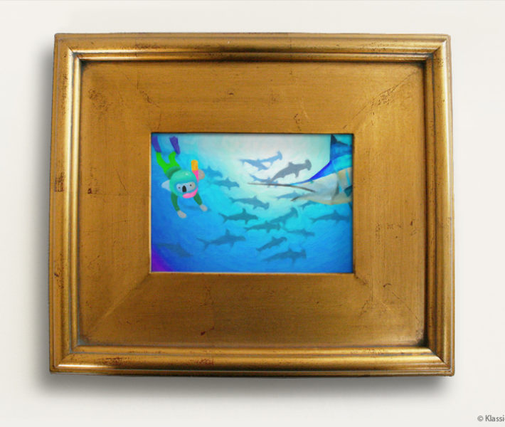 Aqua Koalas Watercolor Painting 8x10 Inches Gold Frame 25