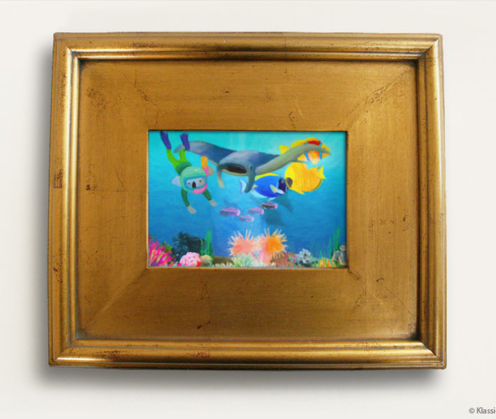 Aqua Koalas Watercolor Painting 8x10 Inches Gold Frame 9