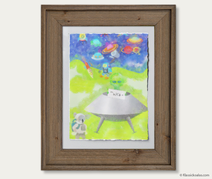 Space Koalas Watercolor Pastel Painting 12-by-16 Inches Barnwood Frame 35