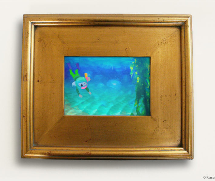Aqua Koalas Watercolor Painting 8x10 Inches Gold Frame 24