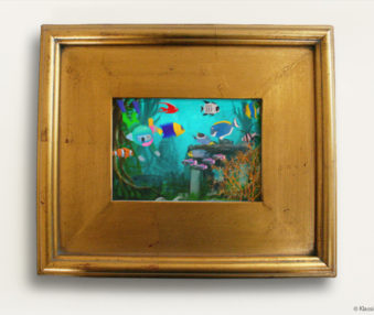 Aqua Koalas Watercolor Painting 8x10 Inches Gold Frame 35