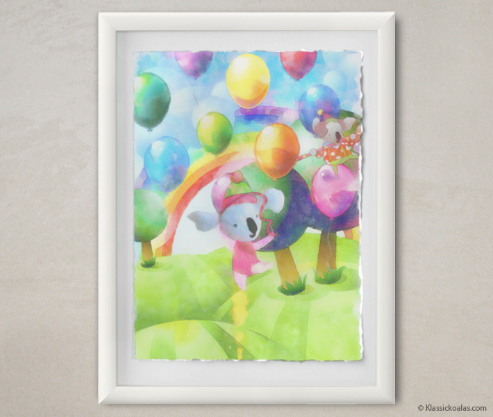 Happy Koalas Watercolor Pastel Painting 12-by-16 Inches White Frame 1
