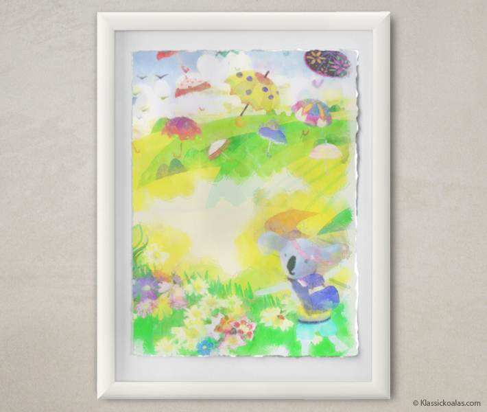 Happy Koalas Watercolor Pastel Painting 12-by-16 Inches White Frame 19