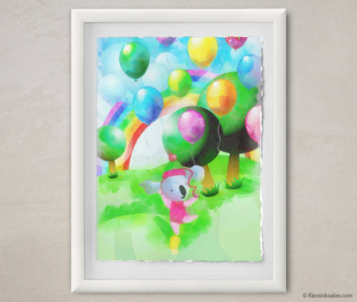 Happy Koalas Watercolor Pastel Painting 12-by-16 Inches White Frame 47