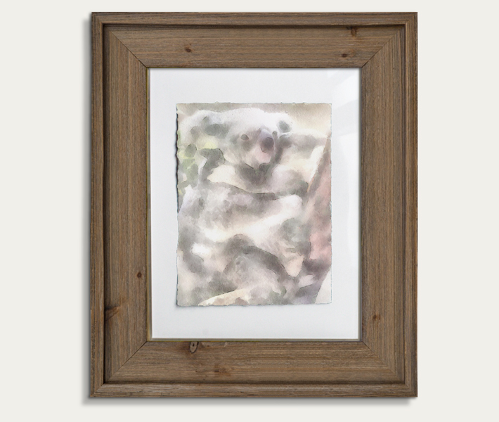Koala Watercolor Painting 11-by-14 Barnwood Frame V 17