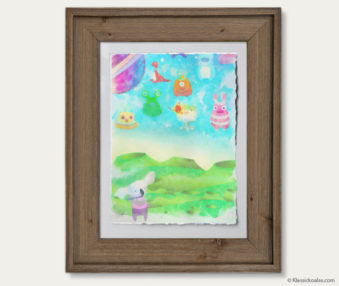 Space Koalas Watercolor Pastel Painting 12-by-16 Inches Barnwood Frame 18