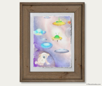Space Koalas Watercolor Pastel Painting 12-by-16 Inches Barnwood Frame 19
