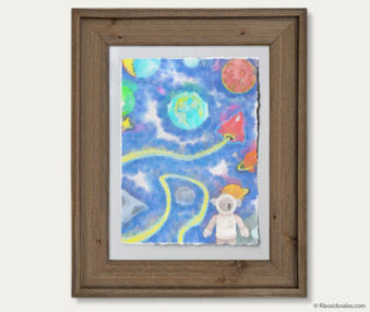 Space Koalas Watercolor Pastel Painting 12-by-16 Inches Barnwood Frame 21