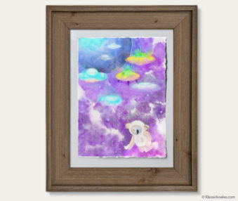 Space Koalas Watercolor Pastel Painting 12-by-16 Inches Barnwood Frame 26