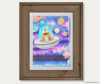 Space Koalas Watercolor Pastel Painting 12-by-16 Inches Barnwood Frame 27