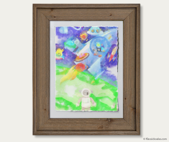 Space Koalas Watercolor Pastel Painting 12-by-16 Inches Barnwood Frame 5