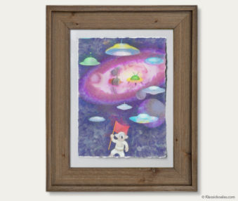 Space Koalas Watercolor Pastel Painting 12-by-16 Inches Barnwood Frame 7